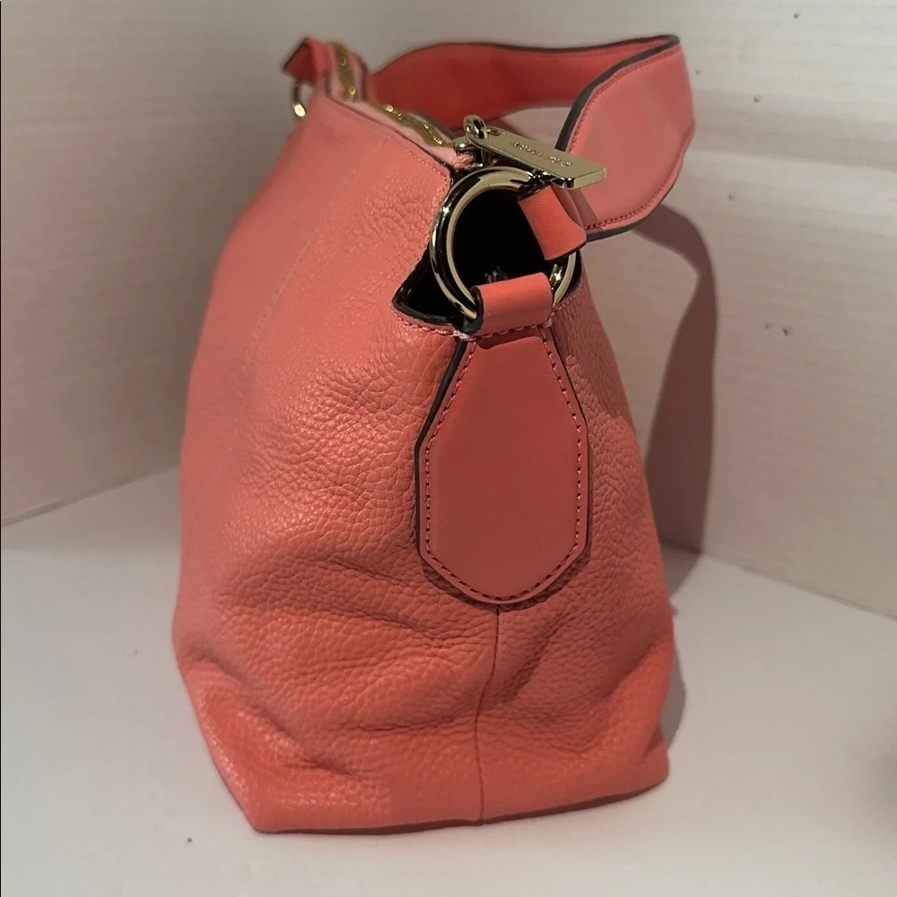 Michael Kors Brooke Medium Pebbled Leather Shoulder Crossbody Bag Grapefruit